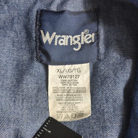 Wrangler Mens Long‎ Sleeve Denim Western Shirt XL Blue Cotton Snap Front - Picture 5 of 9